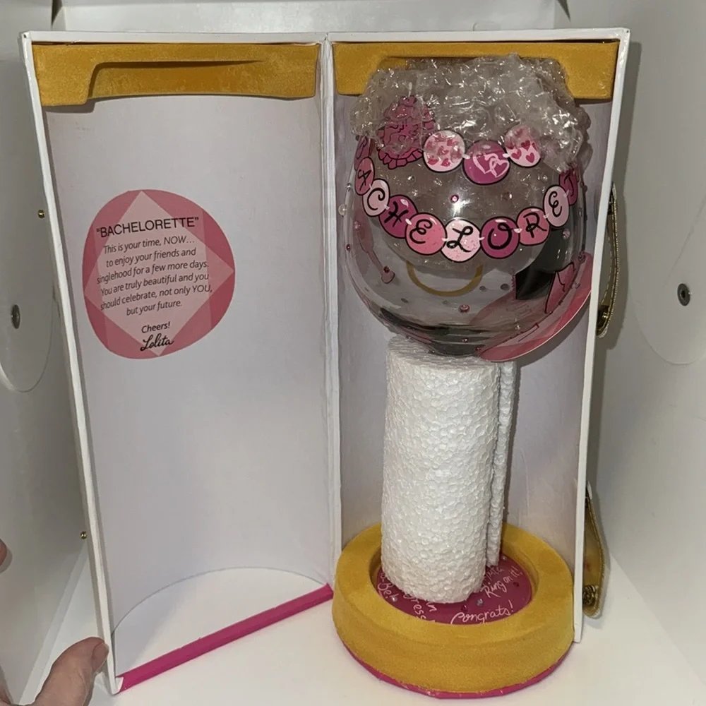 Lolita Bachelorette Hand Painted Bejeweled Bling Wine Glass w Gift Box New